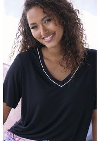 Lascana Pyjama mehrfarbig Gr. 32/34 für Damen. V-Ausschnitt und Allover-Druck, Piping. Bequem. Nachhaltig.