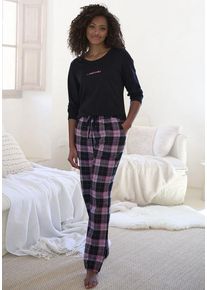 Vivance Dreams Pyjama pink Gr. 36 für Damen. Rundhals und Schriftzug, Allover-Druck. Nachhaltig.