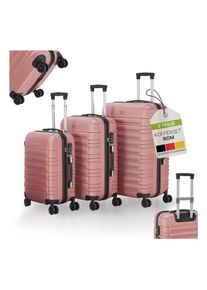 Juskys Hartschale Kofferset Rom Reisekoffer 3 teilig - Zahlenschloss, 360° Rollen, Teleskopgriff - Rosa