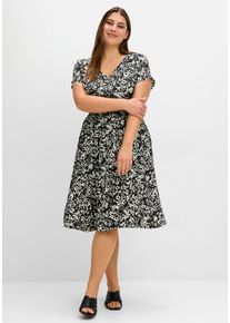 Große Größen Midikleid mit Smokbund und weitem Rock Gr. 52 schwarz von sheego für Damen