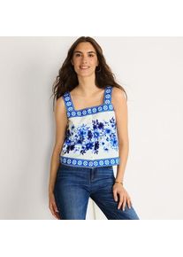 LANDS' END &Auml;rmelloses Popeline-Top mit Knopfleiste, Damen,  Blau, Baumwolle, by Lands' End