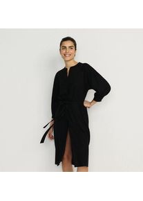 LANDS' END Leinenmix-Kleid mit Ajourdetail, Damen,  Schwarz, Leinen/Viskose, by Lands' End