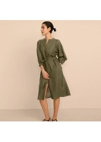 LANDS' END Leinenmix-Kleid mit Ajourdetail, Damen,  Gr&uuml;n, Leinen/Viskose, by Lands' End