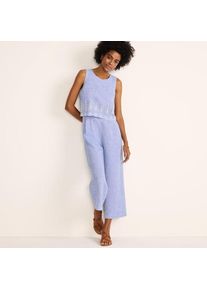 LANDS' END &Auml;rmelloser Leinen-Jumpsuit mit Lochstickerei, Damen,  Blau, Leinen, by Lands' End