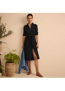 LANDS' END Leinen-Midikleid, Damen,  Schwarz, by Lands' End