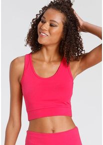 active by Lascana LASCANA ACTIVE Sporttop pink Gr. S (36/38) für Damen. Rundhals und Logodruck, Druck. Figurbetont. Nachhaltig.