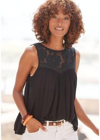 Buffalo Crepebluse schwarz Gr. 34 für Damen. Rundhals und Spitze. Figurumspielend