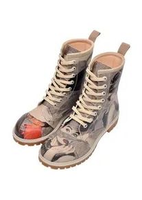 Schn&uuml;rboots DOGO "Longe Boots Schn&uuml;rstiefel It Wasn't Me Damen Stiefeletten", Damen, Gr. 39, Normalschaft, grau (grau, schwarz), Lederimitat, Schuhe Schn&uuml;rboots, Handgefertigt