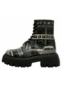 Chelseaboots DOGO "Navy Schn&uuml;rstiefel Boots I Am An American Damen Stiefeletten", Damen, Gr. 37, Normalschaft, schwarz, Lederimitat, Schuhe Chelseaboots, Handgefertigt