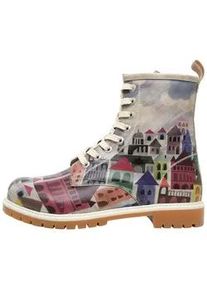 Schn&uuml;rboots DOGO "Long Boots Schn&uuml;rstiefel The Unknown Land Damen Stiefeletten", Damen, Gr. 38, Normalschaft, grau, Lederimitat, Schuhe Schn&uuml;rboots, Handgefertigt