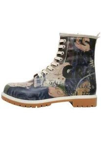 Schn&uuml;rboots DOGO "Long Boots Schn&uuml;rstiefel Les Peintres Damen Stiefeletten, Longe", Damen, Gr. 37, Normalschaft, beige (natur), Lederimitat, Schuhe Schn&uuml;rboots, Handgefertigt