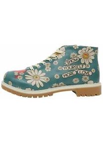 Stiefel DOGO "Shortcut Boots Show Yourself More Love Damen Stiefeletten", Damen, Gr. 36, Normalschaft, blau, Lederimitat, Schuhe Stiefel, Handgefertigt