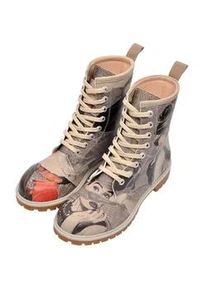 Schn&uuml;rboots DOGO "Long Boots Schn&uuml;rstiefel Go Back To Being Yourself Damen", Damen, Gr. 38, Normalschaft, grau, Lederimitat, Schuhe Schn&uuml;rboots, Handgefertigt