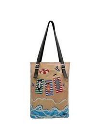 Umh&auml;ngetasche DOGO "Tall Bag Damen Schultertasche Cats On The Beach Damen", Damen, Gr. B/H/T: 40cm x 34cm x 10cm onesize, braun, Taschen Umh&auml;ngetasche, Handgefertigt
