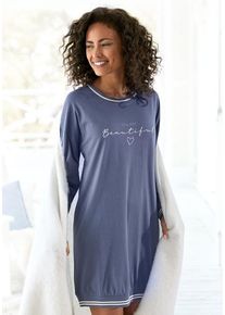 Vivance Dreams Nachthemd blau Gr. 32/34 für Damen. Rundhals und Druck, Print. Bequem. Nachhaltig.