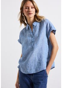Street One Damen Hemdbluseserenity blau, casual, Gr. 36, gestreift, Web, Obermaterial: 100% Leinen, Blusen, gestreift und mit Knopfleiste