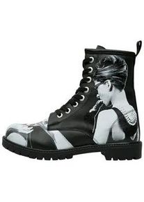 Schn&uuml;rboots DOGO "Black Longe Boots Schn&uuml;rstiefel Cat Lovers Damen Stiefeletten", Damen, Gr. 37, Normalschaft, schwarz (schwarz, rot), Lederimitat, Schuhe Schn&uuml;rboots, Handgefertigt