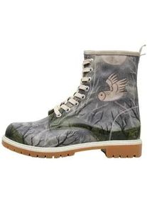 Schn&uuml;rboots DOGO "Long Boots Schn&uuml;rstiefel The Night Is Dark Damen Stiefeletten", Damen, Gr. 36, Normalschaft, grau, Lederimitat, Schuhe Schn&uuml;rboots, Handgefertigt