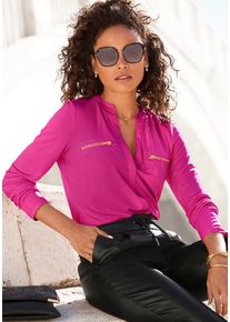 Lascana Langarmshirt pink Gr. 32/34 für Damen. V-Ausschnitt und Zierreißverschluss. Figurumspielend. Nachhaltig.