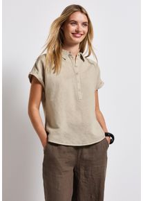 Street One Damen Hemdblusemoonstone sand, casual, Gr. 42, unifarben, Web, Obermaterial: 60% Leinen, 40% Baumwolle, Blusen
