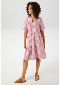 Aniston CASUAL Damen Sommerkleidrot, weiß, hellbeige, modisch, Gr. 40, gestreift, geblümt, bestickt, Web, Obermaterial: 100% Baumwolle, Kleider,