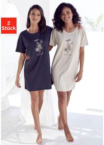 Vivance Dreams Bigshirt grau Gr. 32/34 für Damen. Rundhals und Druck. Loose Fit. Nachhaltig.
