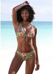 Lascana Damen Bikini-Hose "Malia"salbei, pink bedruckt, Gr. 34, bedruckt, floral, Microfaser, Polyamid, Microfaser, Badehosen, in knapper