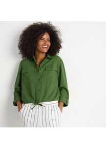 LANDS' END Verk&uuml;rztes Hemd aus Leinenmix mit Kordelzug, Damen,  Gr&uuml;n, Leinen/Viskose, by Lands' End