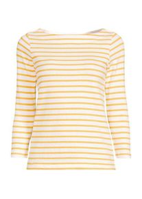 LANDS' END Gestreiftes Baumwollshirt mit 3/4-&Auml;rmeln, Damen,  Wei&szlig;, Baumwolle, by Lands' End