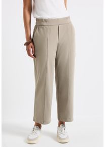 Street One Damen Bügelfaltenhosebuff grau, casual, Gr. 42, unifarben, Stoff, 95% Polyamid, 5% Elasthan, Hosen, mit Elastikbund