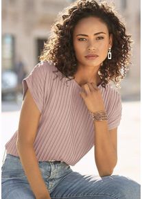 Lascana Kurzarmshirt violett Gr. 32/34 für Damen. Mit Rundhals. Figurumspielend