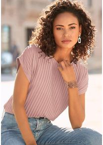 Lascana Kurzarmshirt violett Gr. 32/34 für Damen. Mit Rundhals. Figurumspielend