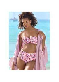 B&uuml;gel-Bandeau-Bikini-Top Lascana "Jasmin", Damen, Gr. 32, Cup A, bunt (rot, flieder), Microfaser, floral, Bikini-Oberteile, im Bl&uuml;mchen-Druck