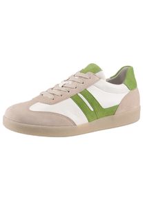 Gabor Damen Plateausneaker, Gr. 44beige, sanftes weiß, grün, Ziegenveloursleder, Glattleder, kontrastfarbene Details, sportlich, Schuhe,