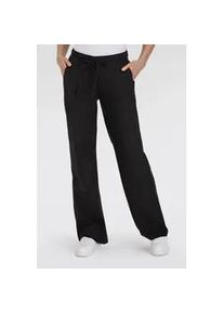Leinenhose MAC ""CHIARA BELT"", Damen, Gr. 40, Länge 32, schwarz, Obermaterial: 100% Leinen, unifarben, casual, weit knöchellang, Hosen, Wide Fit, mit geradem, weitem Bein
