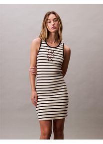 Damen Jerseykleid "COTTON RIB STRIPE SL DRESS"sweet corn, feminin, Gr. XL, Calvin Klein Jeans, gemustert, gestreift, mehrfarbig, Jersey,