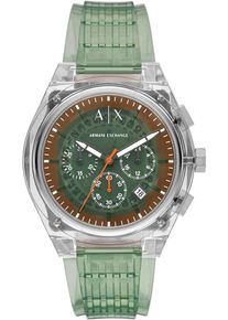 Armani Exchange Herren Chronograph "SYNC"hellgrün, Armbanduhren, Quarzuhr, Armbanduhr, Herrenuhr, Polyurethanband, Datum, Stoppfunktion