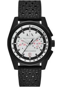 Armani Exchange Herren Chronographschwarz, weiß, Armbanduhren, Quarzuhr, Armbanduhr, Herrenuhr, Edelstahlarmband, Tag, Stoppfunktion