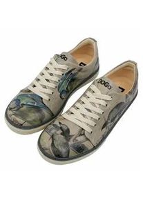 Sneaker DOGO "Classic Schn&uuml;rsneaker Birds Of The Castle Damen Sneaker", Damen, Gr. 38, Normalschaft, bunt (natur), Lederimitat, Schuhe Sneaker, Handgefertigt
