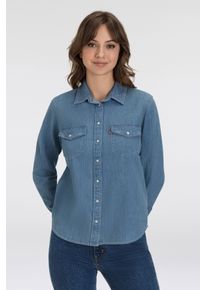 Levi's LEVI'S Damen Jeansbluse "ESSENTIAL WESTERN"play break, Basic, Gr. XS, Denim/Jeans, Obermaterial: 91% Baumwolle, 9% Leinen, Blusen, mit Brusttaschen