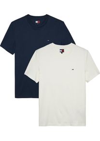 Tommy Jeans Herren Rundhalsshirt "TJM XSLIM 2PACK JERSEY TEE EXT"schwarz night navy, ecru, casual, Gr. L, unifarben, Single Jersey, Obermaterial: