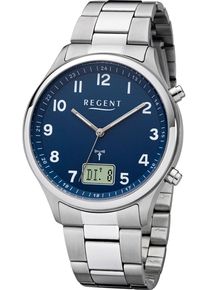 Regent Uhren REGENT Damen Funkuhredelstahlfarben, dunkelblau, Armbanduhren, Quarzuhr, Armbanduhr, Herrenuhr, Damenuhr, Lederarmband, Leuchtzeiger