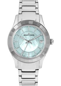 Jacques Lemans Damen Quarzuhr "Venice"silberfarben, hellblau, Armbanduhren, Armbanduhr, Damenuhr, Edelstahlarmband, Perlmutt-Zifferblatt, Datum