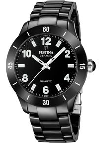Festina Damen Keramikuhr "Ceramic"schwarz, Armbanduhren, Quarzuhr, Armbanduhr, Damenuhr, analog, Zirkonia (synth.)