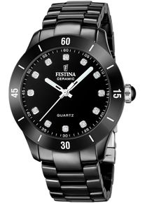 Festina Damen Keramikuhr "Ceramic"schwarz, schwarz, Armbanduhren, Quarzuhr, Armbanduhr, Damenuhr, analog, Zirkonia (synth.)