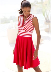 Lascana Damen Sommerkleidweiß, rot gestreift, modisch, Gr. 44, gestreift, unifarben, Single Jersey, Obermaterial: 95% Polyester, 5% Elasthan,