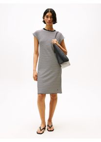 Tommy Hilfiger Damen Shirtkleid "RIB SHORT REG TEE DRS"ecru, schwarz fine stp, casual, Gr. XXXL, gestreift, Jersey, Obermaterial: 95% Viskose, 5%