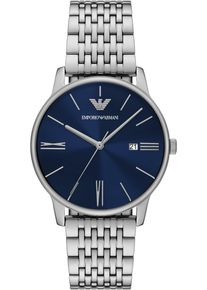Emporio Armani Damen Quarzuhredelstahlfarben, dunkelblau, Armbanduhren, Armbanduhr, Damenuhr, Herrenuhr, Lederarmband, Geschenkidee