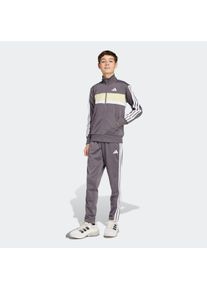 Kinder Trainingsanzug "J 3S TIBERIO TS"grau strata, weiß, powder gelb, sportlich, Gr. 140, adidas Sportswear, Obermaterial: 100% Polyester,