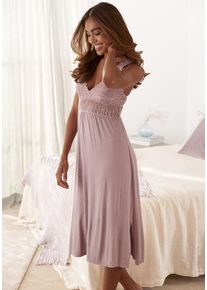 Lascana Negligé violett Gr. 32/34 für Damen. Tiefer V-Ausschnitt und Spitze. Figurbetont